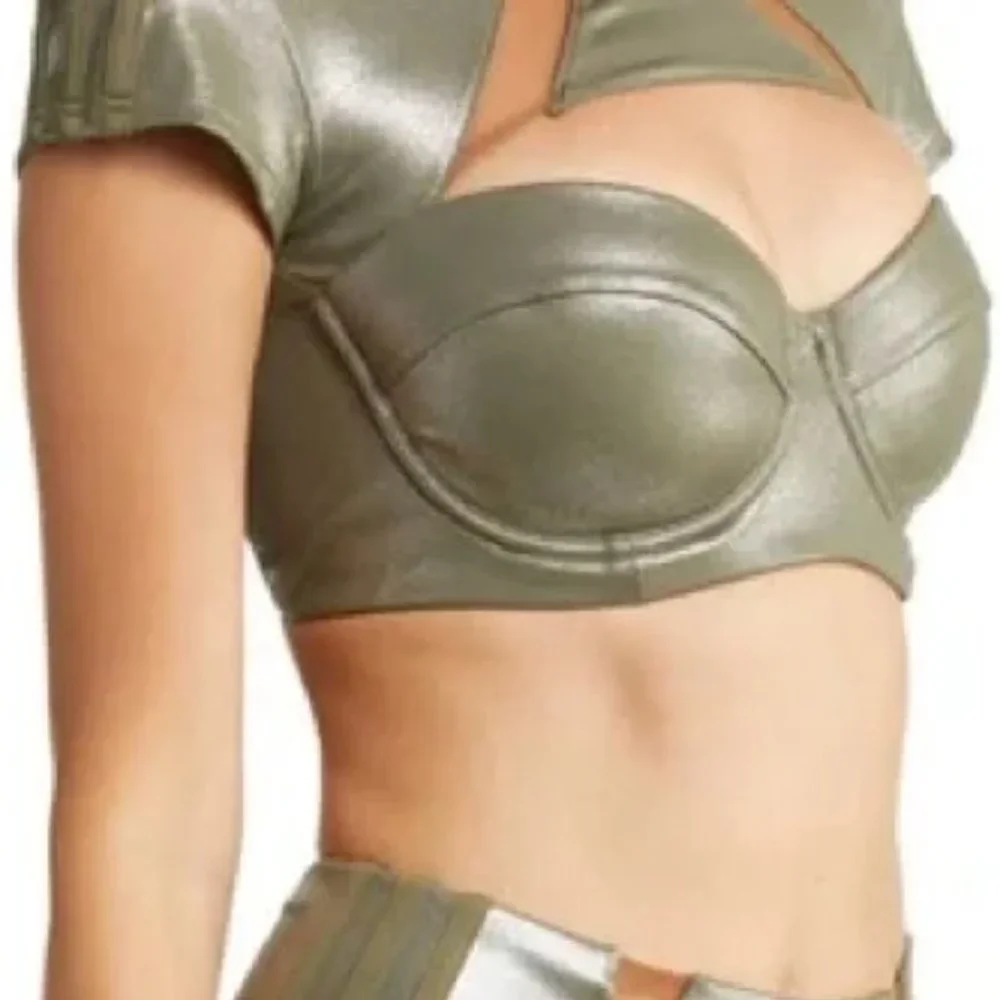 Adidas Ivy Park | Metallic Olive Green Swim Top with Cut Out & Open Mes… - Picture 12 of 14